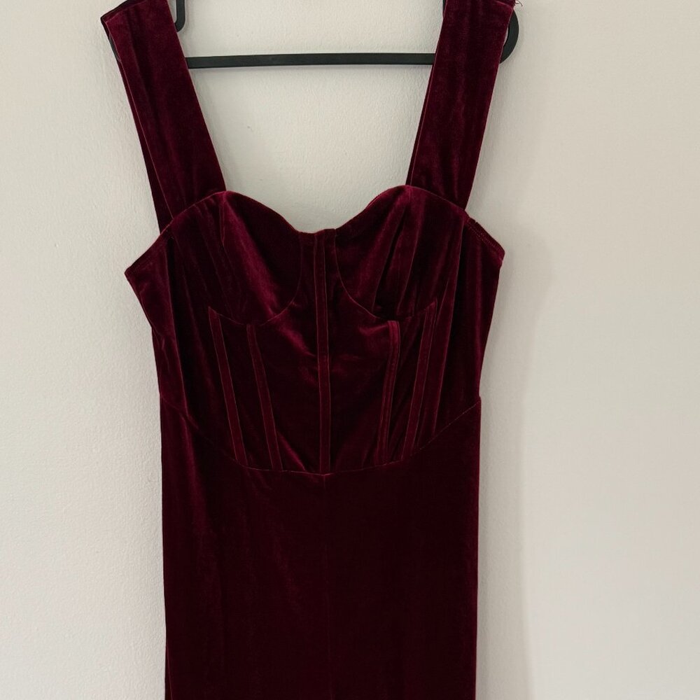 NWT Cider Wine Red Velvet Corset Wide Leg Trouser Jumpsuit Womens Sz L Long Pant